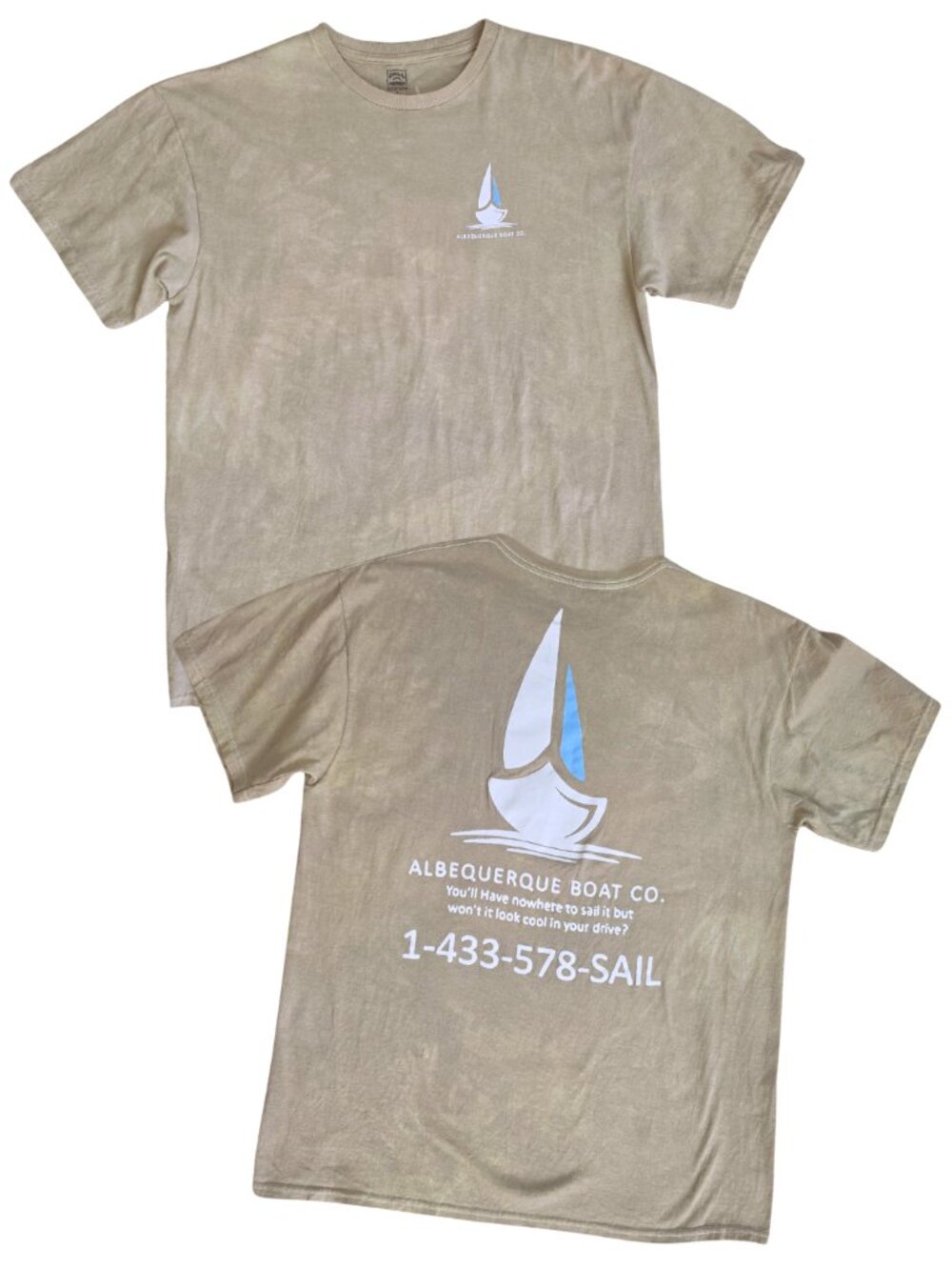 Call Your Mother Albuquerque Boat Co Graphic T-Shirt Tan Tie Dye Puff Print L
